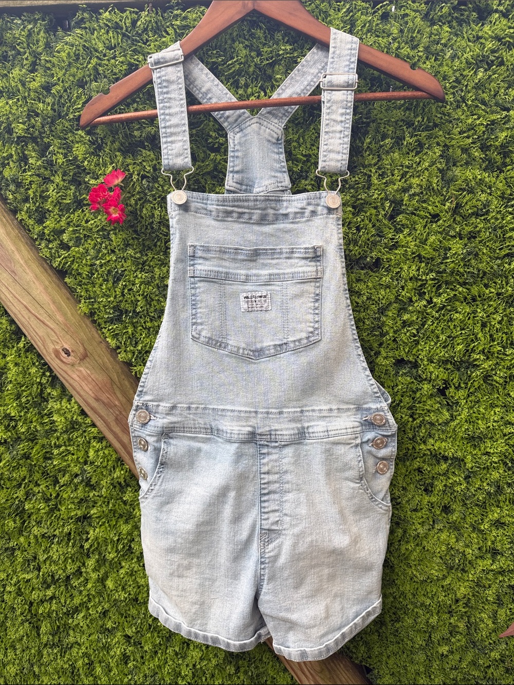 Wallflower Light Blue Denim Short Overalls